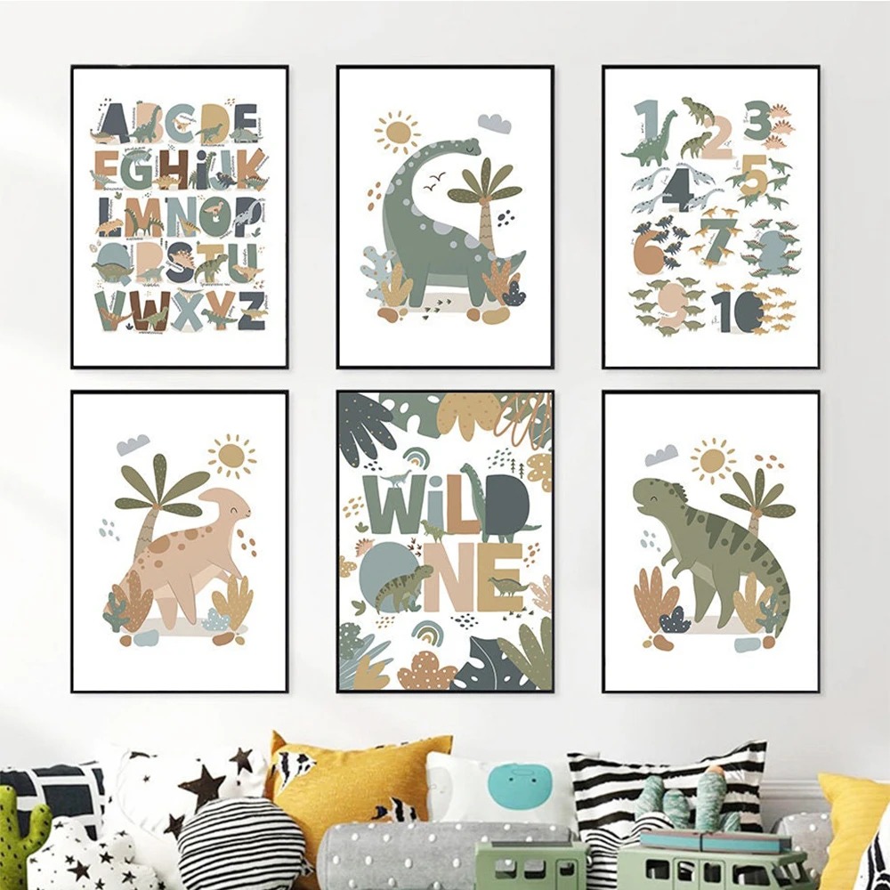 Baby Nursery Posters - Nordic Cute Baby Dinosaur Wall Art