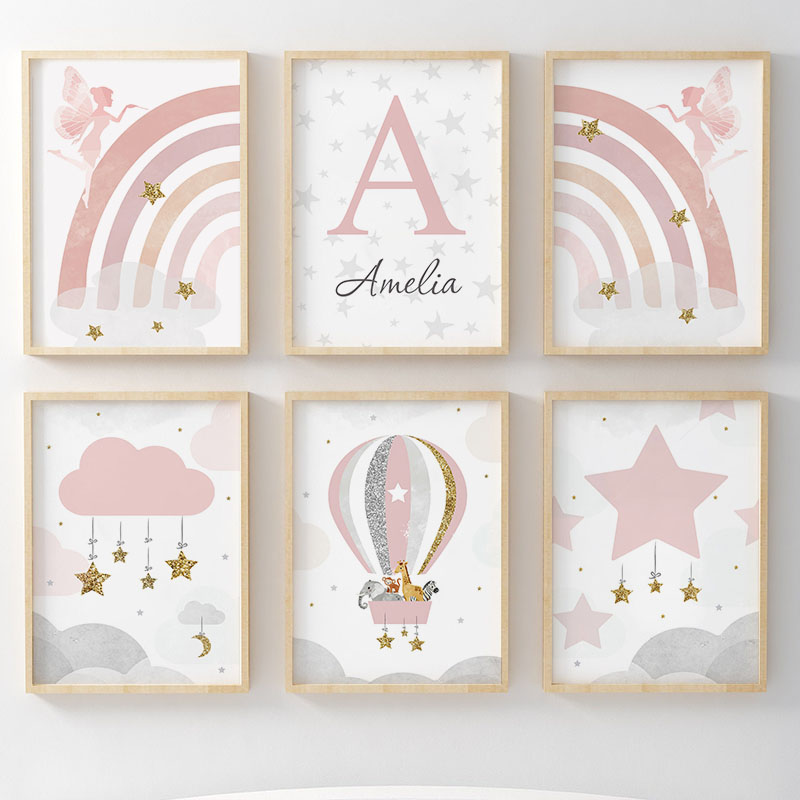 Baby Nursery Posters - Pink Angel Girl Rainbow Wall Art