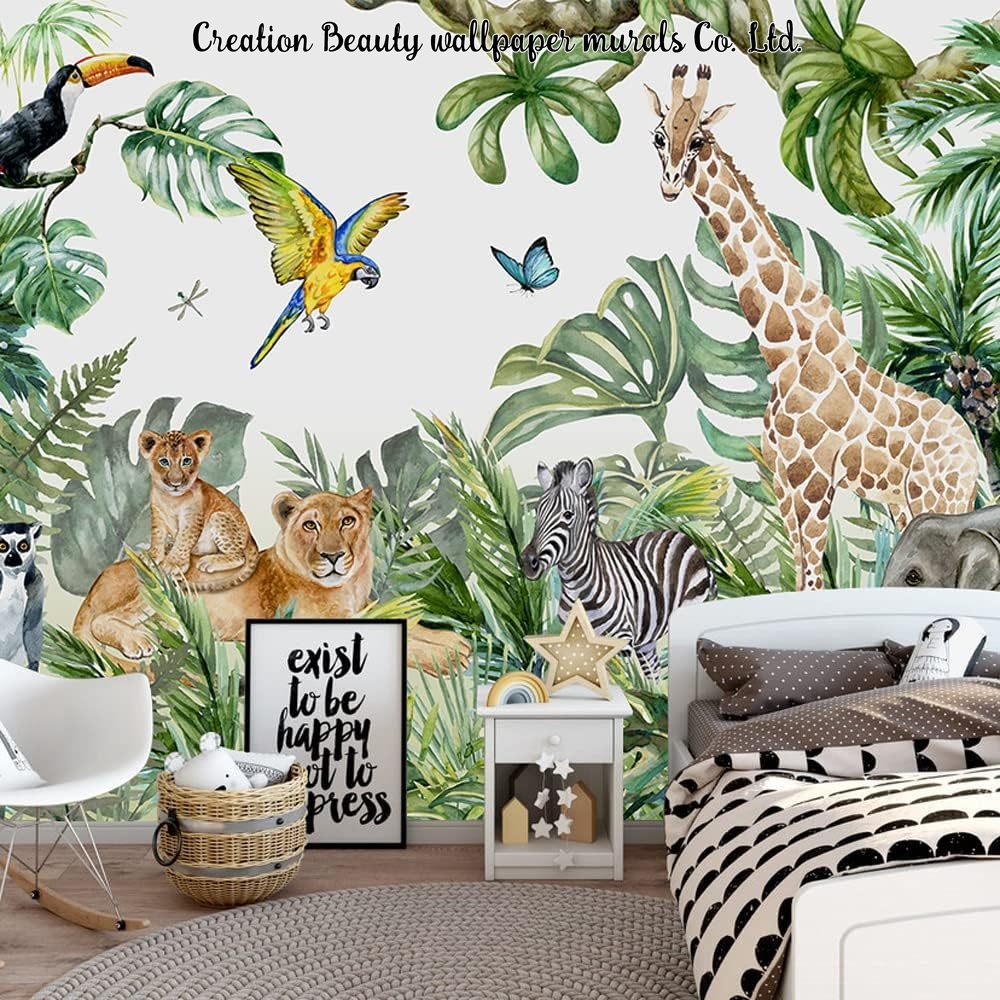 Baby Nursery Jungle Wallpaper - Watercolor Animals Jungle Wallpaper for Children