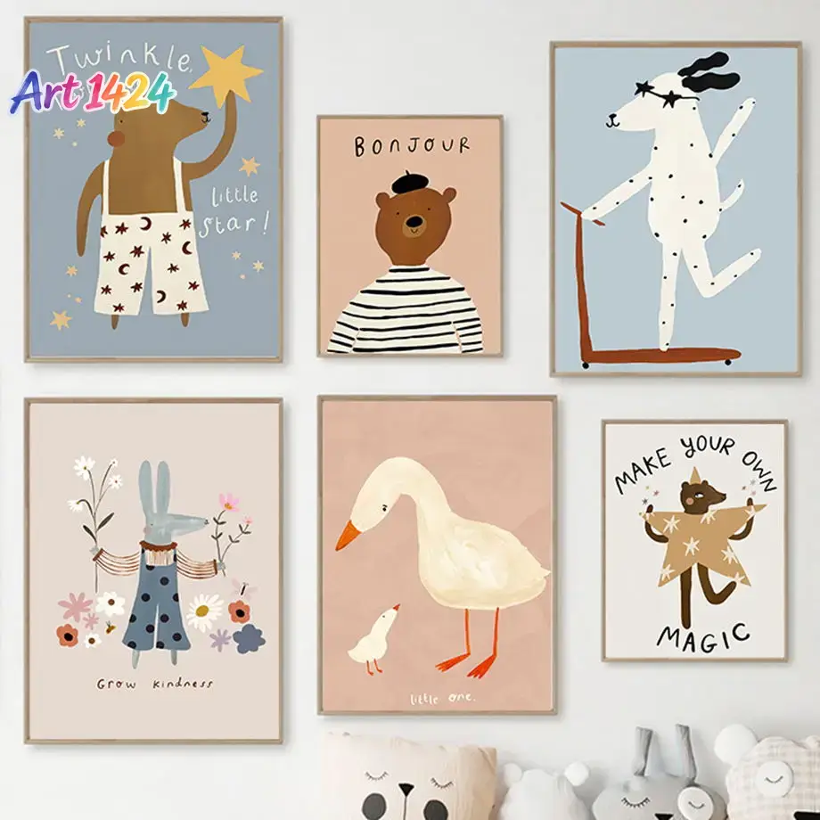 Baby Nursery Posters - Funny Scooters Spotted Dog Bear Rabbit