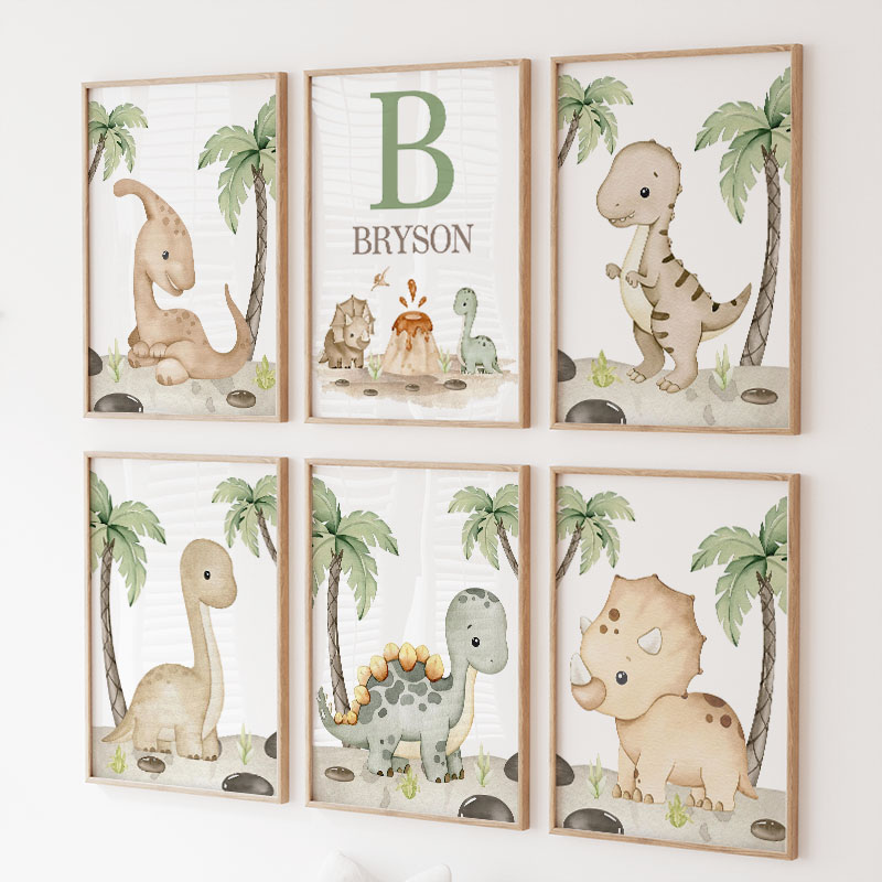 Baby Nursery Neutral - 6 types Neutral Dinosaur Canvas Wall