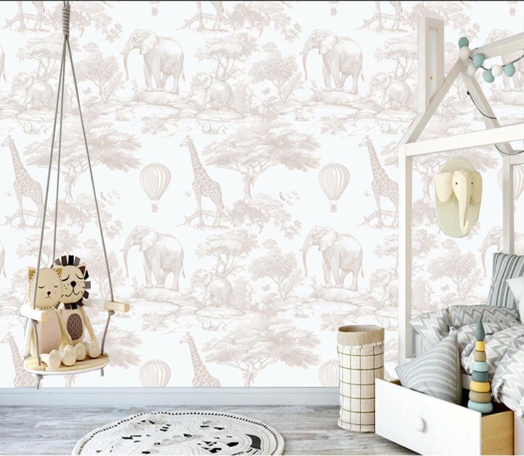 Baby Nursery Jungle Wallpaper - Custom Size 3D Mural Watercolor Cartoon