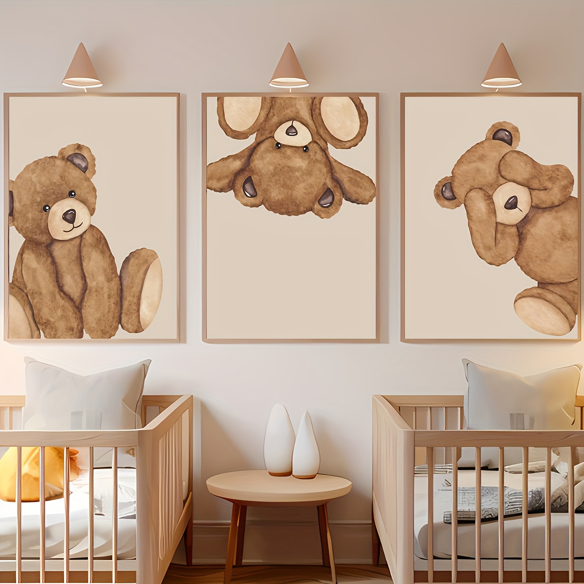 Baby Nursery Neutral - 3PCS Watercolor Brown Teddy Bear Canvas
