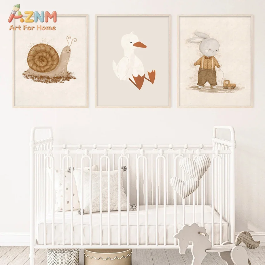 Baby Nursery Neutral - AZNM Neutral Baby Animal Canvas Wall