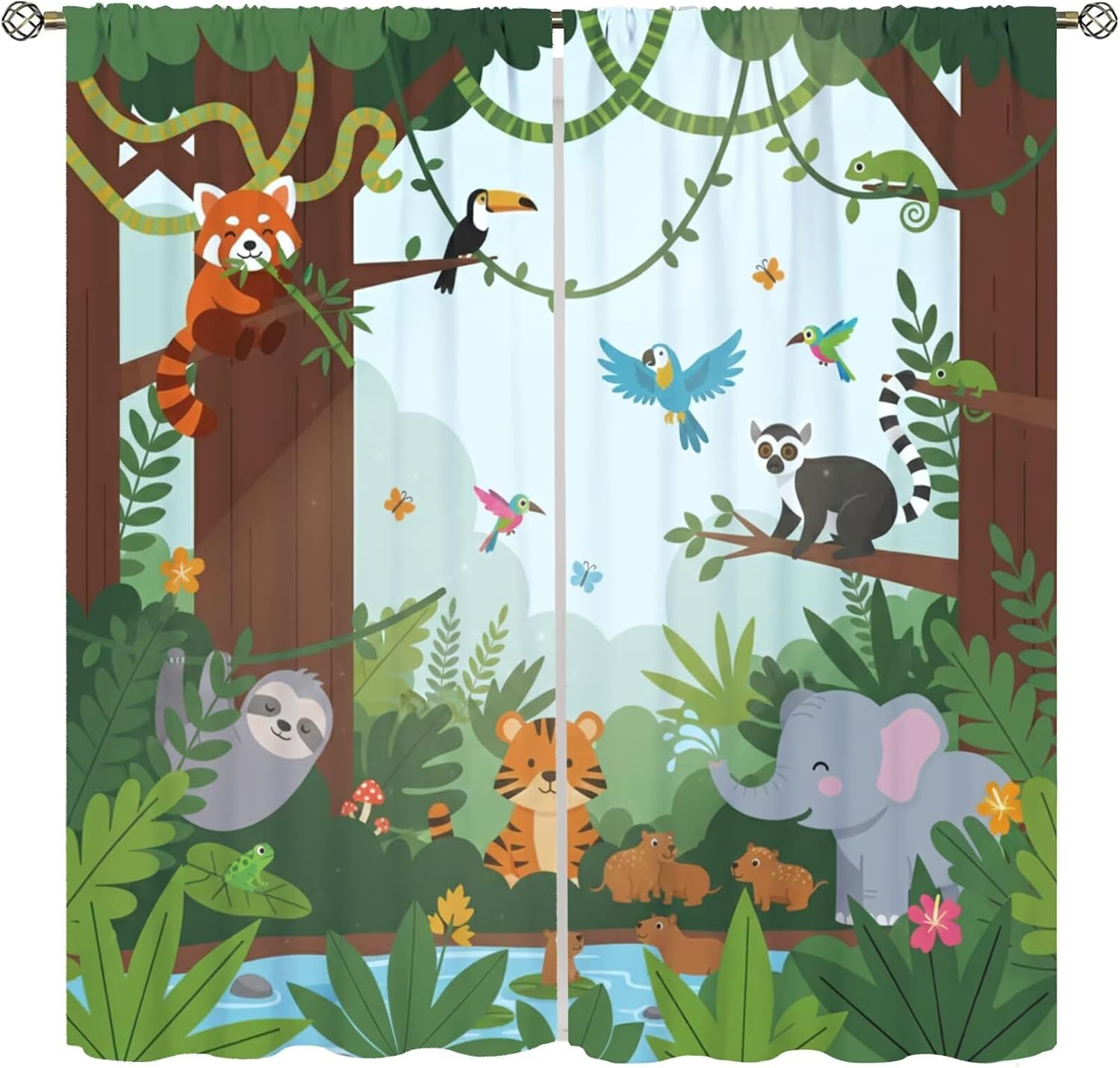 Baby Nursery Youtube - Aesthetic Tropical Jungle Animal Curtain Sheer