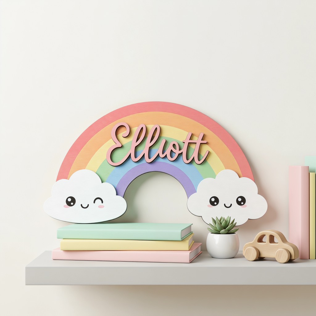 Baby Nursery Neutral - 1Pc Custom Cute Smiley Clouds Wooden