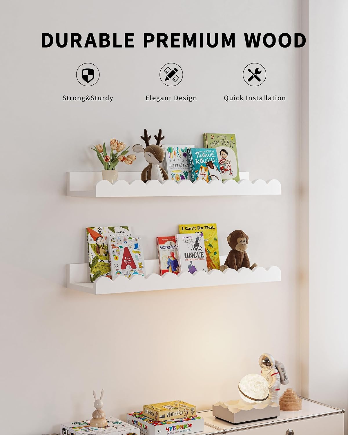 Set of 4 white scalloped float - Baby Nursery Floating Shelves recension och pris