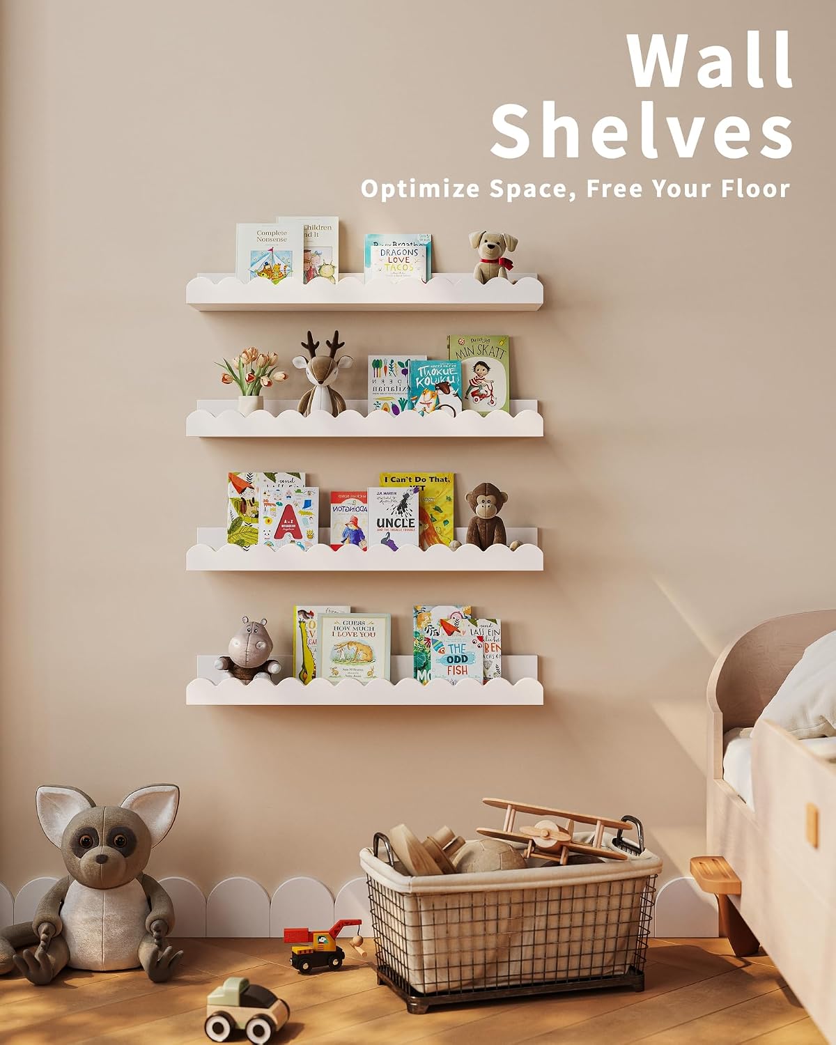 Set of 4 white scalloped float - Baby Nursery Floating Shelves recension och pris