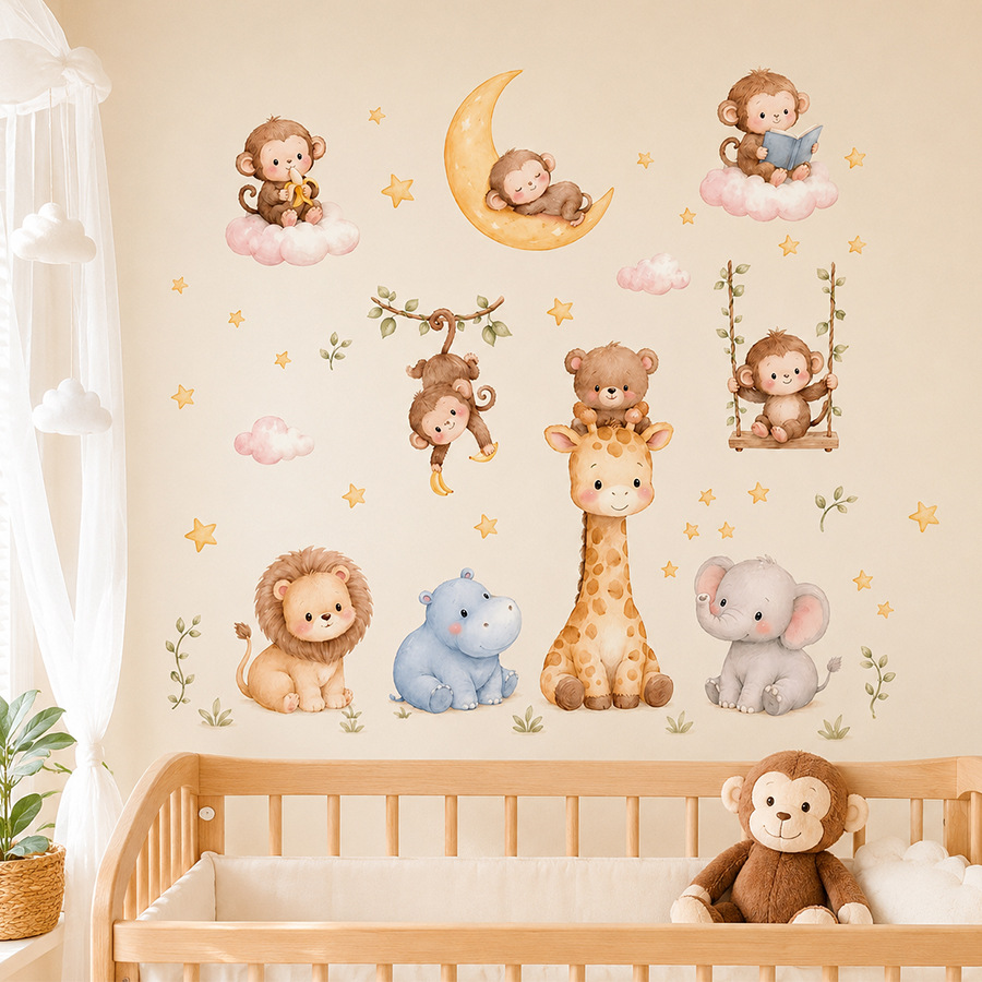 Jungle Animals Wall Stickers f - Baby Nursery Jungle Wallpaper recension och pris