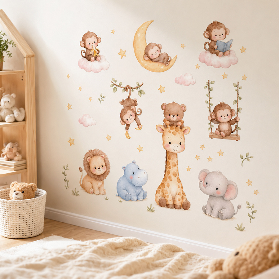 Jungle Animals Wall Stickers f - Baby Nursery Jungle Wallpaper recension och pris
