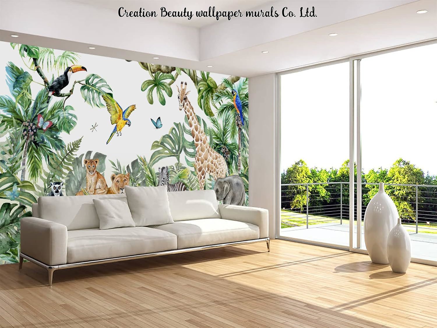 Watercolor Animals Jungle Wall - Baby Nursery Jungle Wallpaper recension och pris
