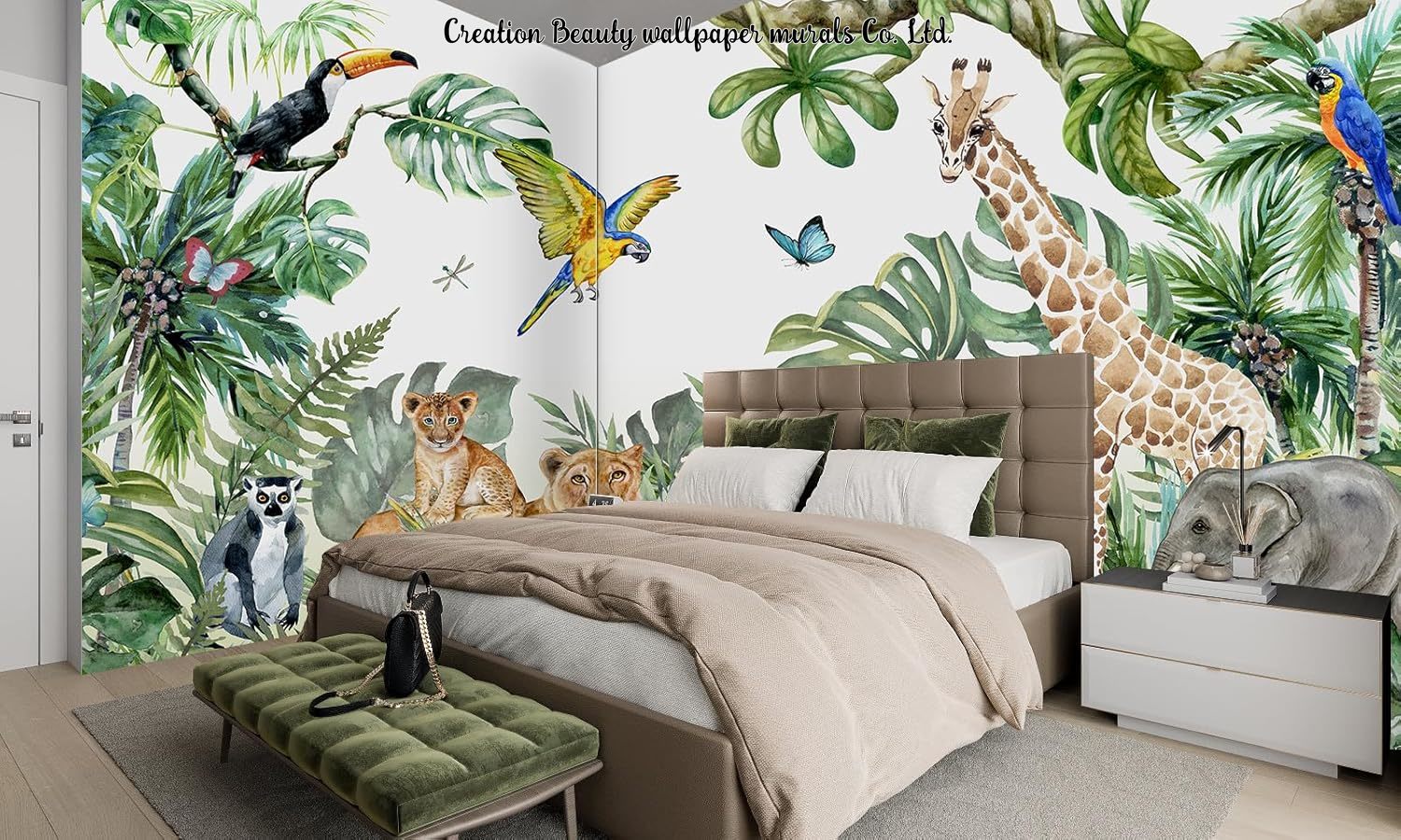 Watercolor Animals Jungle Wall - Baby Nursery Jungle Wallpaper recension och pris