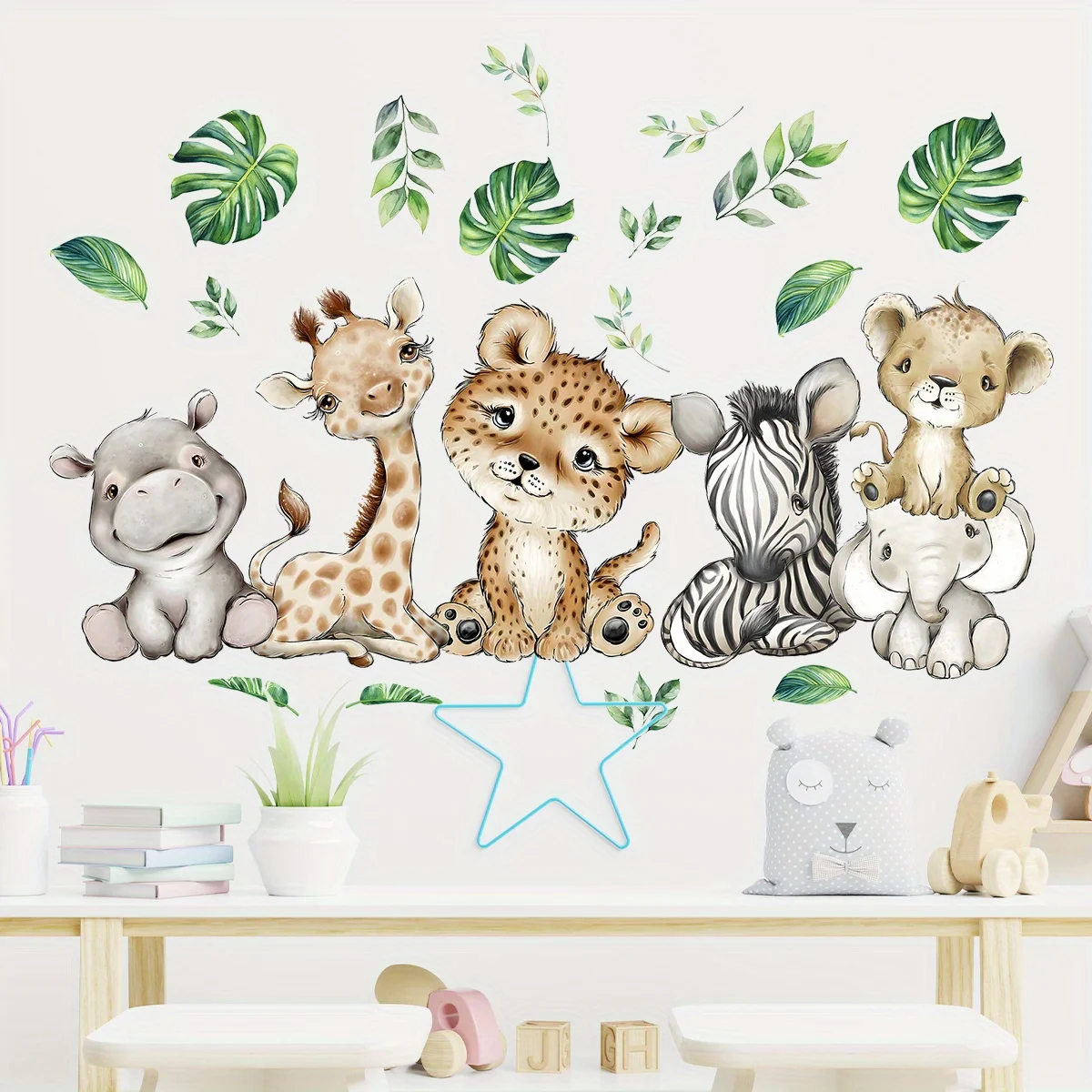 1PC Cartoon Cute Hippo Tiger E - Baby Nursery Wall Mural recension och pris