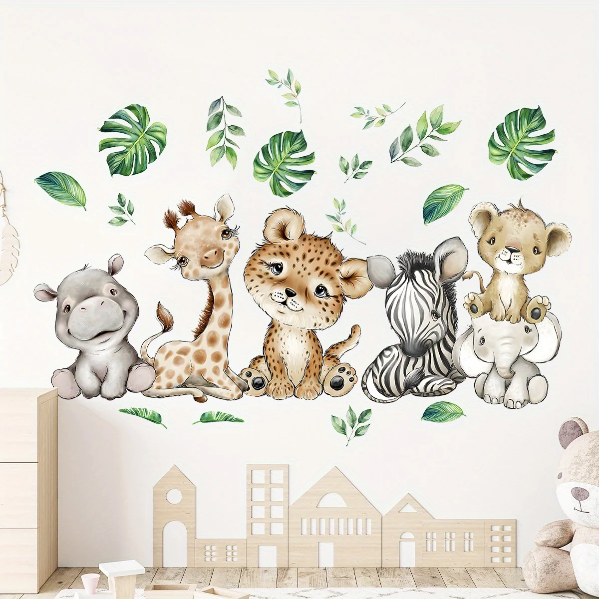 1PC Cartoon Cute Hippo Tiger E - Baby Nursery Wall Mural recension och pris