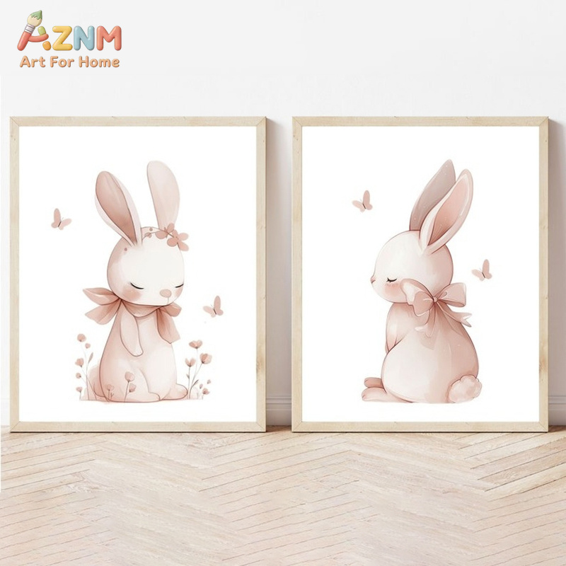 AZNM Soft Pink Watercolor Bunn - Baby Nursery Neutral recension och pris