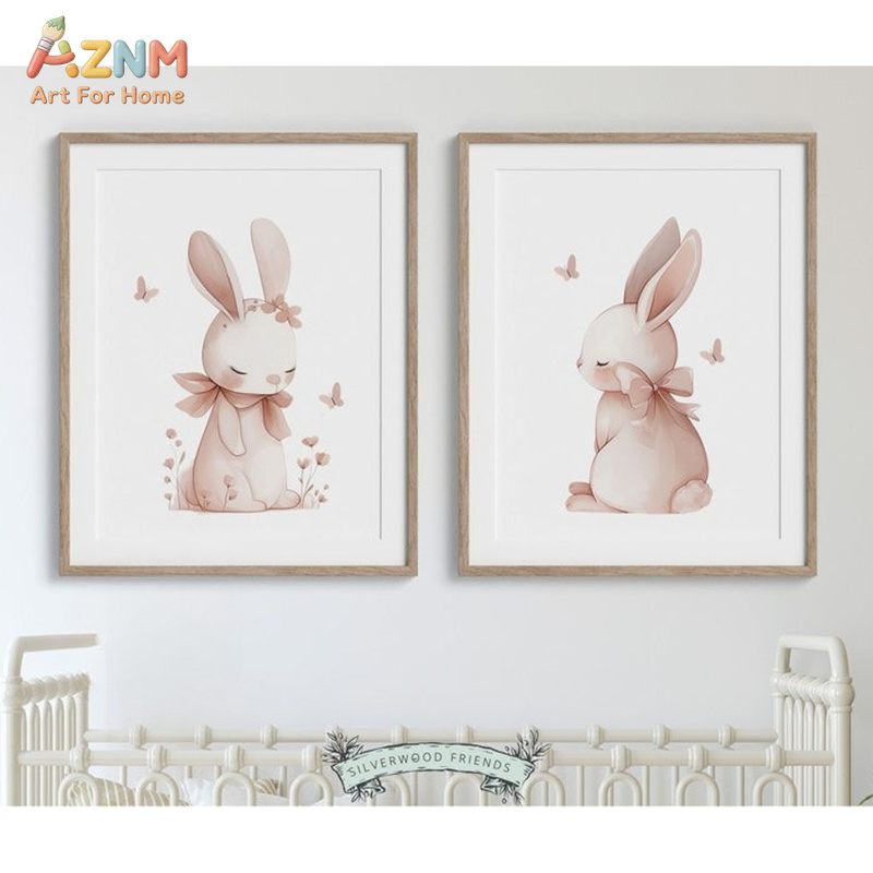 AZNM Soft Pink Watercolor Bunn - Baby Nursery Neutral recension och pris