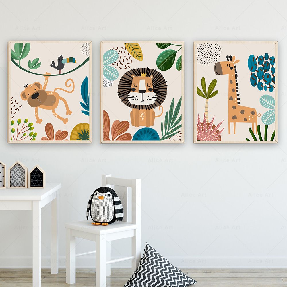 Boho Monkey Lion Giraffe Bird  - Baby Nursery Posters recension och pris