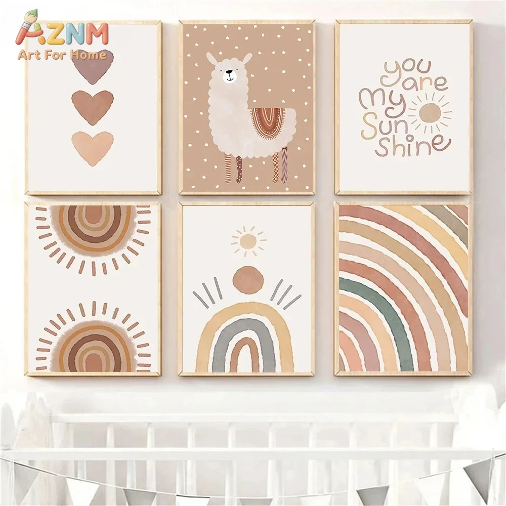 AZNM Boho Neutral Llama Canvas - Baby Nursery Neutral recension och pris