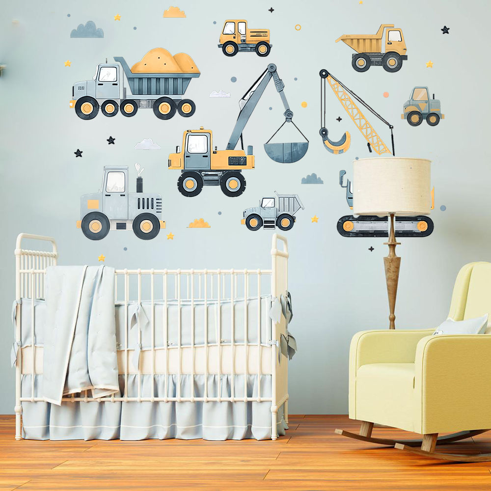 Cartoon Excavator Vehicles Set - Baby Nursery Wall Mural recension och pris