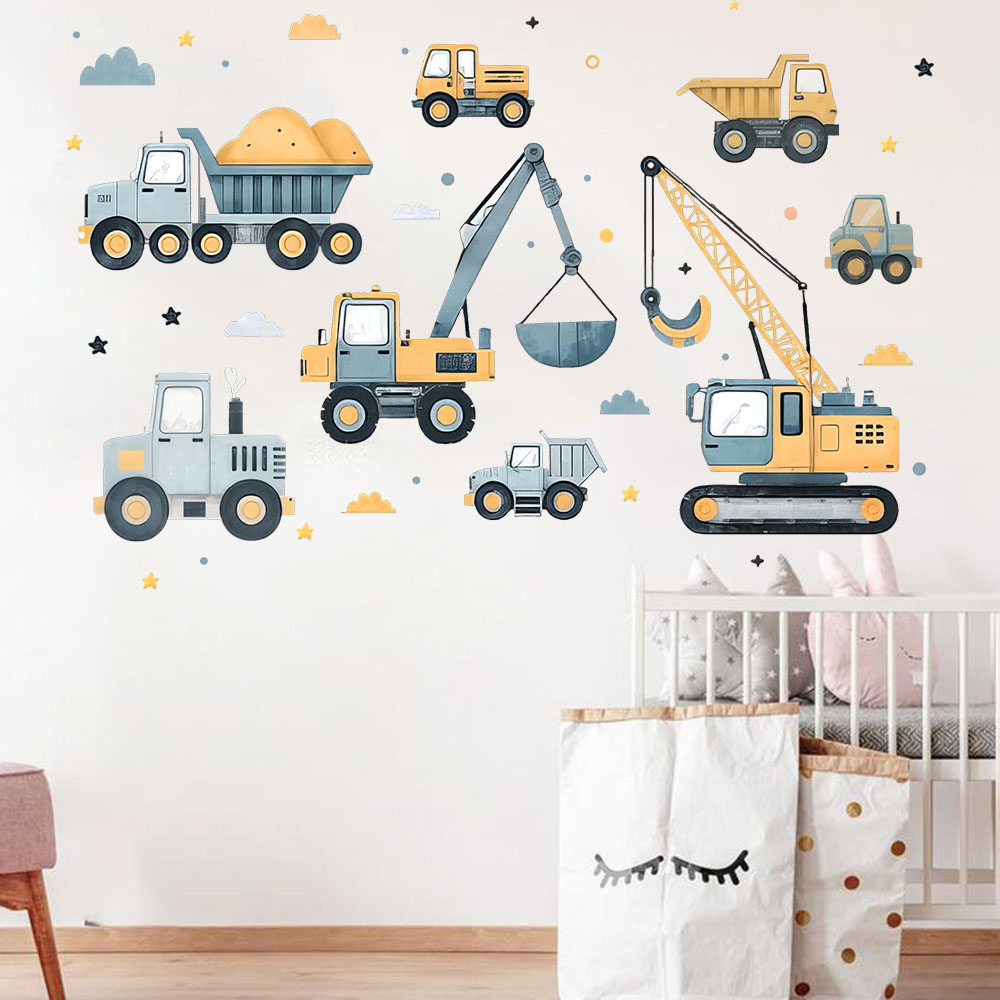 Cartoon Excavator Vehicles Set - Baby Nursery Wall Mural recension och pris