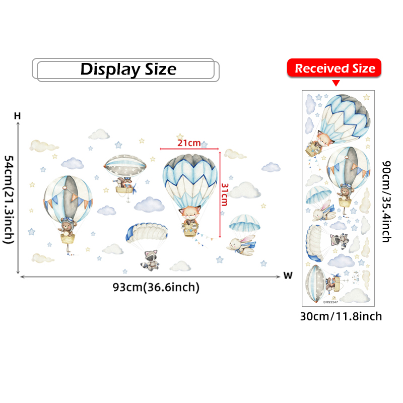 Cartoon Cute Animals Hot Air B - Baby Nursery Wall Mural recension och pris