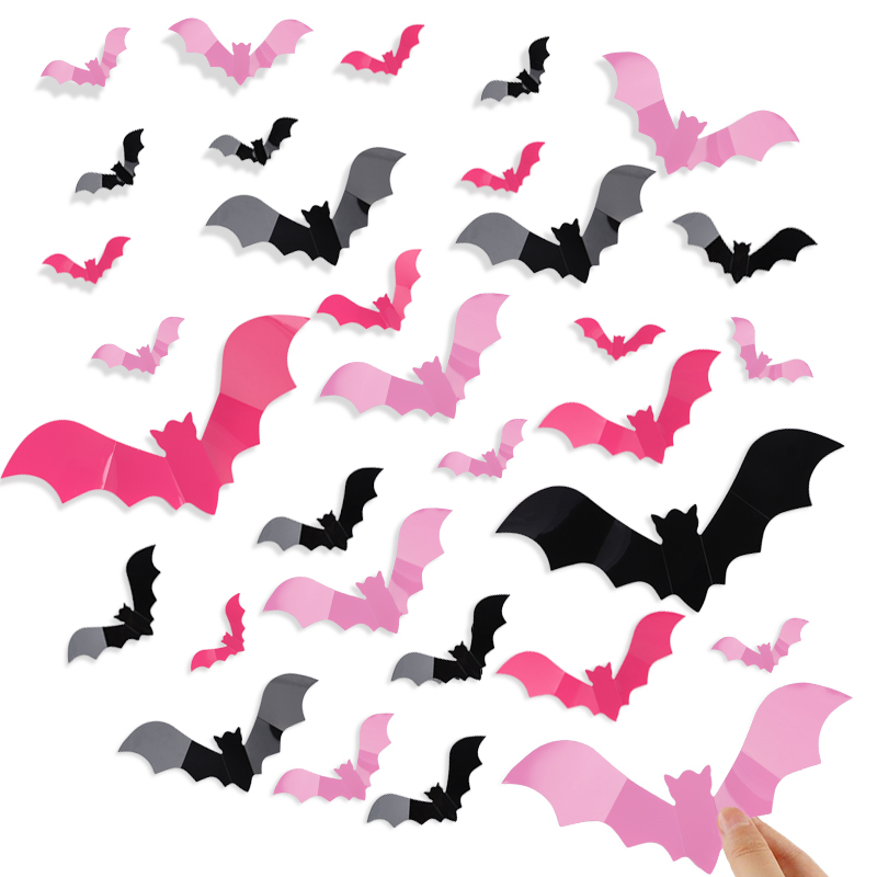 24/48Pcs Halloween Pink Bats W - Baby Nursery Wall Mural recension och pris