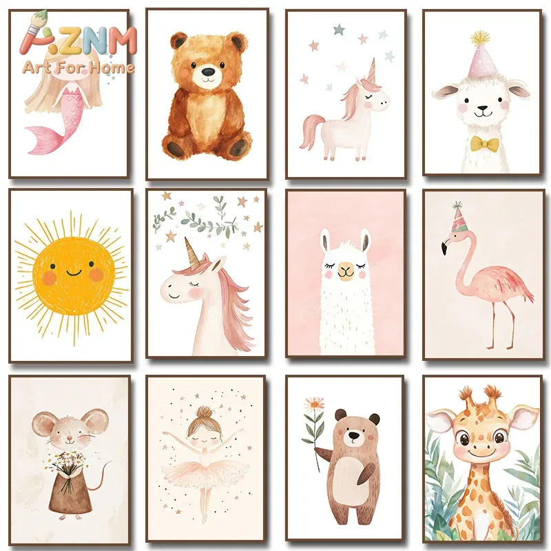 AZNM Watercolor Cute Animal Ca - Baby Unicorn Nursery recension och pris