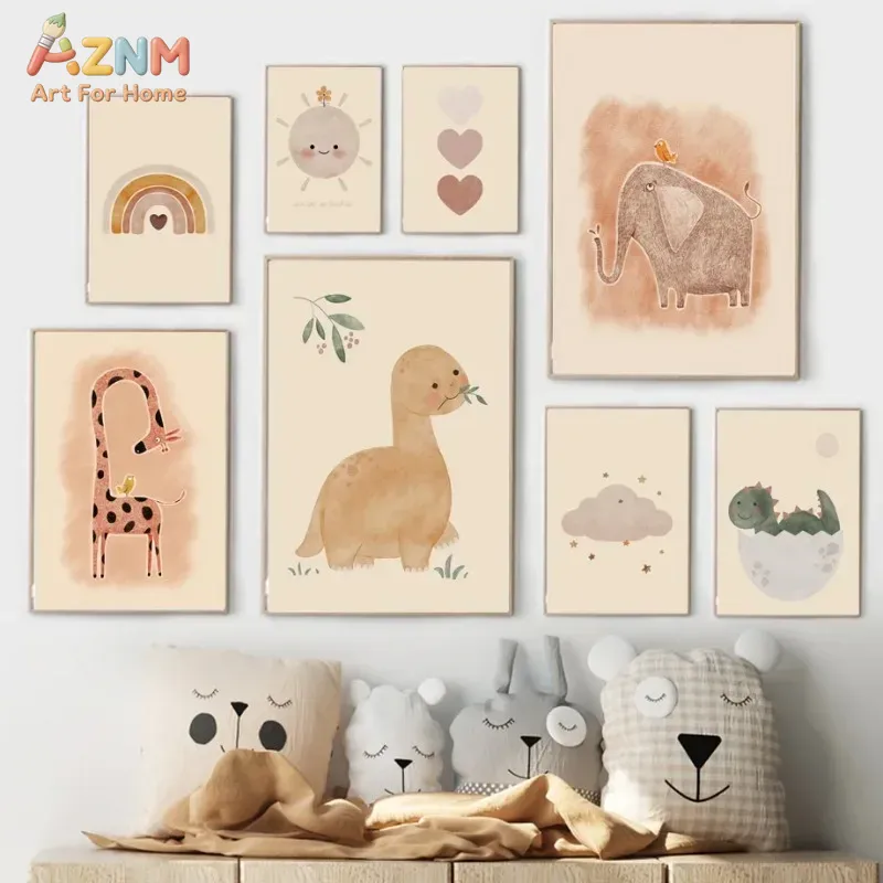 AZNM Neutral Watercolor Dinosa - Baby Nursery Neutral recension och pris