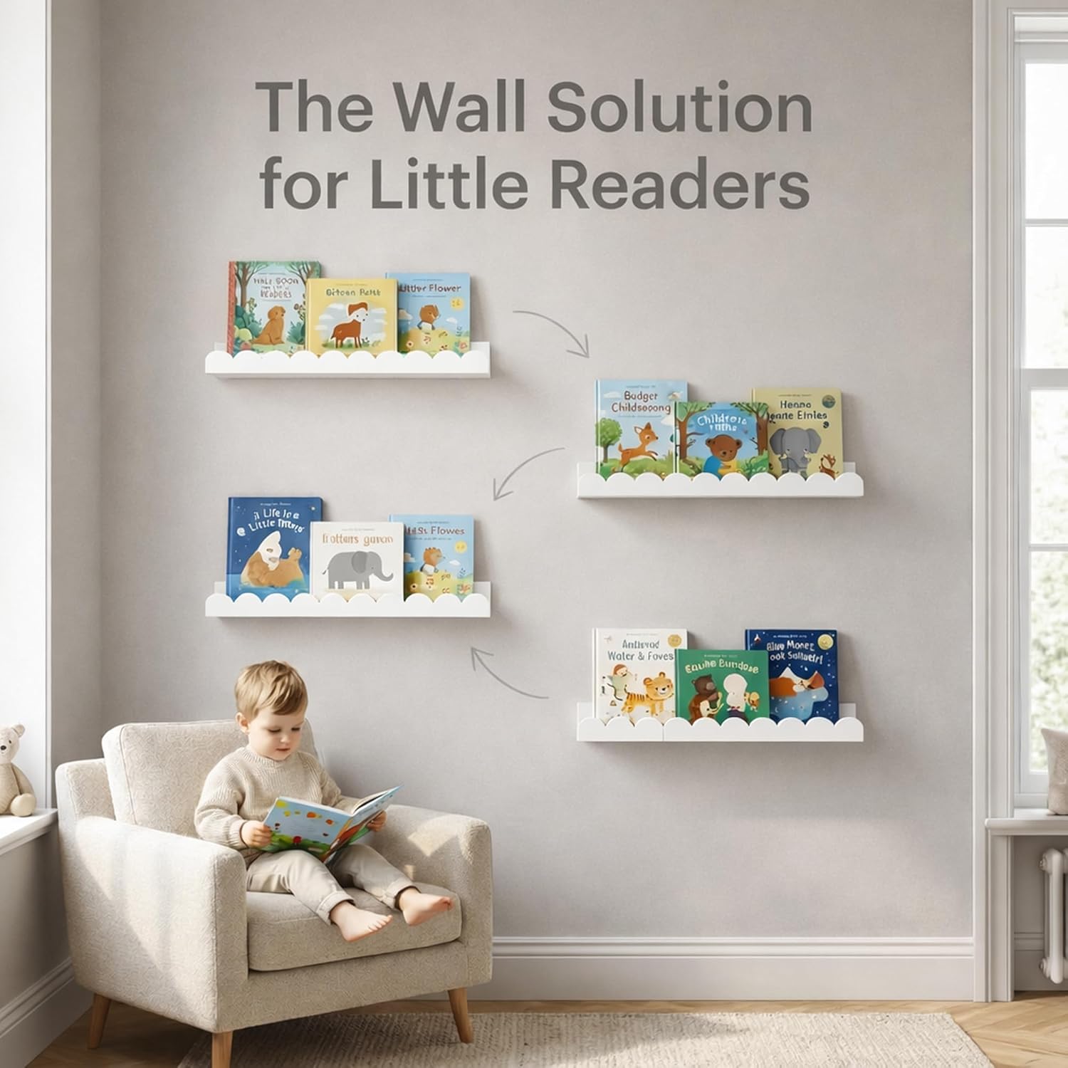 Set of 4 white scalloped float - Baby Nursery Floating Shelves recension och pris