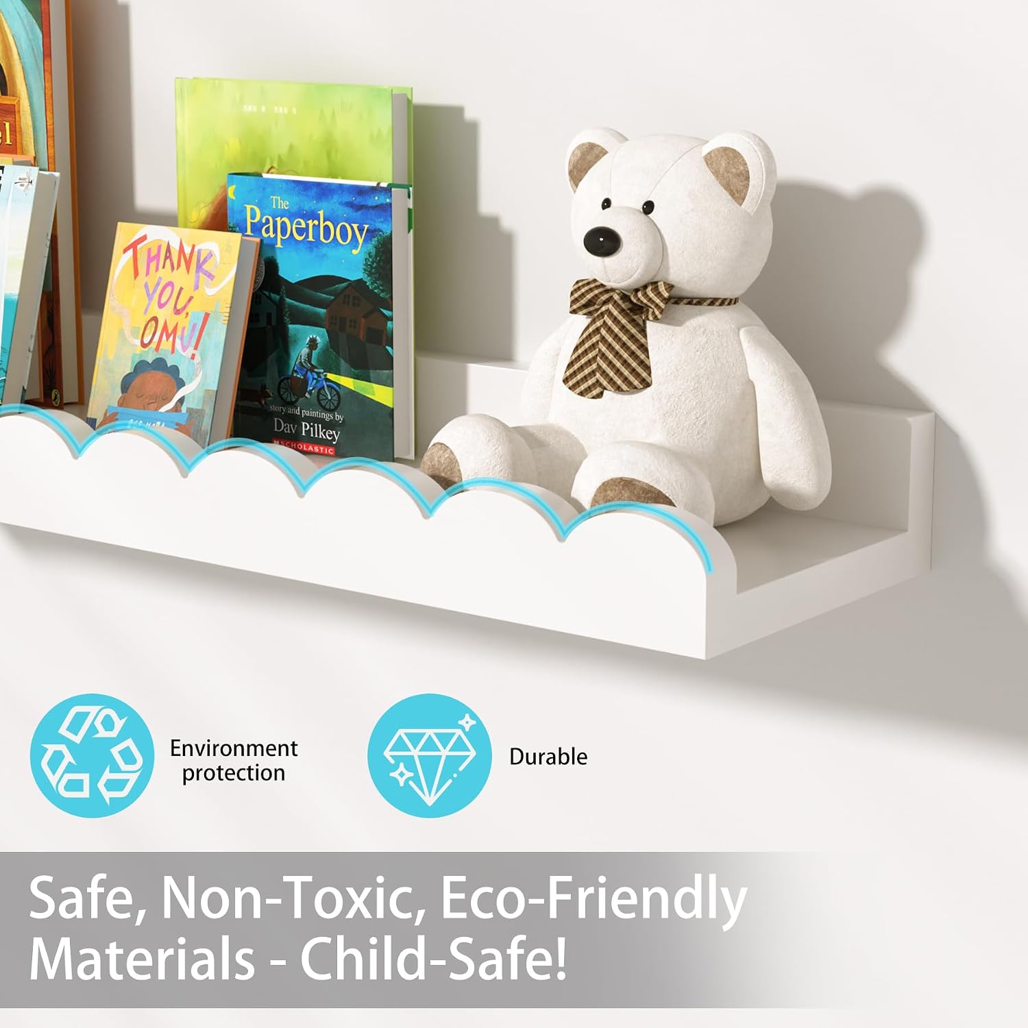 Set of 4 white scalloped float - Baby Nursery Floating Shelves recension och pris