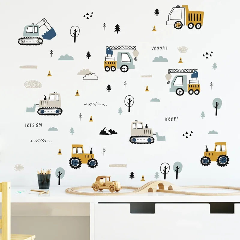 Hand Drawn Cute Cars Cargo Tru - Baby Nursery Wall Mural recension och pris