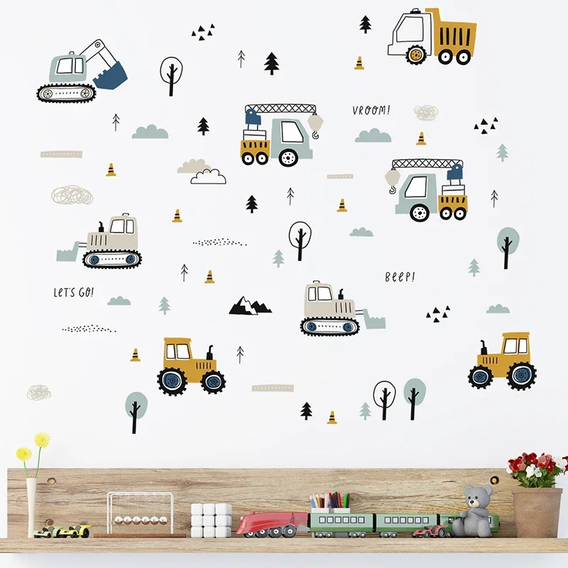 Hand Drawn Cute Cars Cargo Tru - Baby Nursery Wall Mural recension och pris
