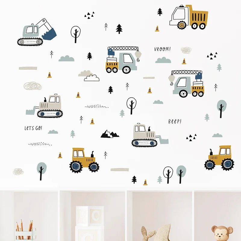 Hand Drawn Cute Cars Cargo Tru - Baby Nursery Wall Mural recension och pris