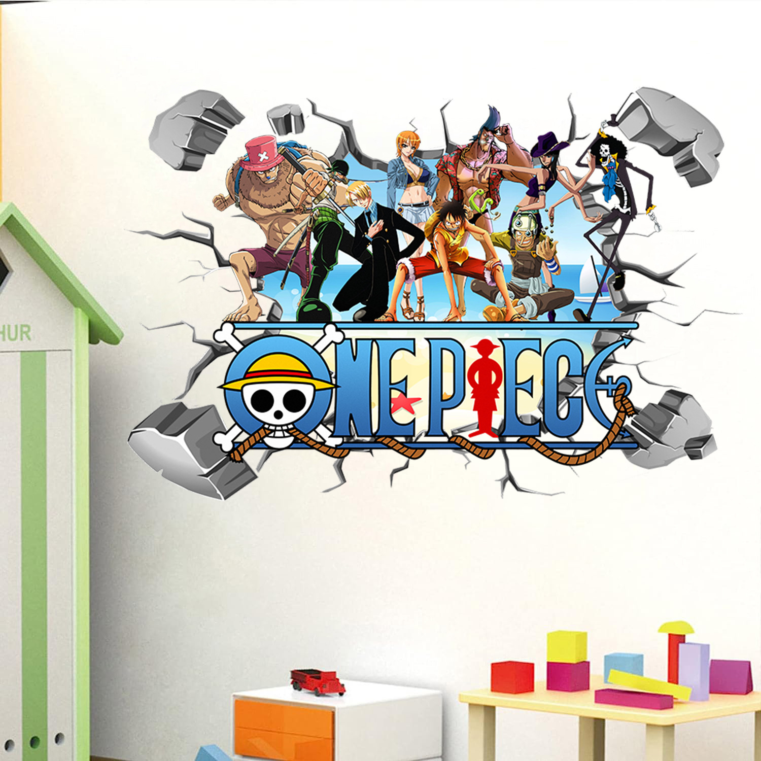 Cartoon One Piece Luffy 3D Wal - Baby Nursery Wall Mural recension och pris