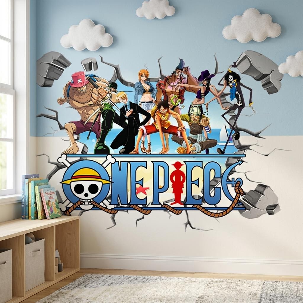 Cartoon One Piece Luffy 3D Wal - Baby Nursery Wall Mural recension och pris
