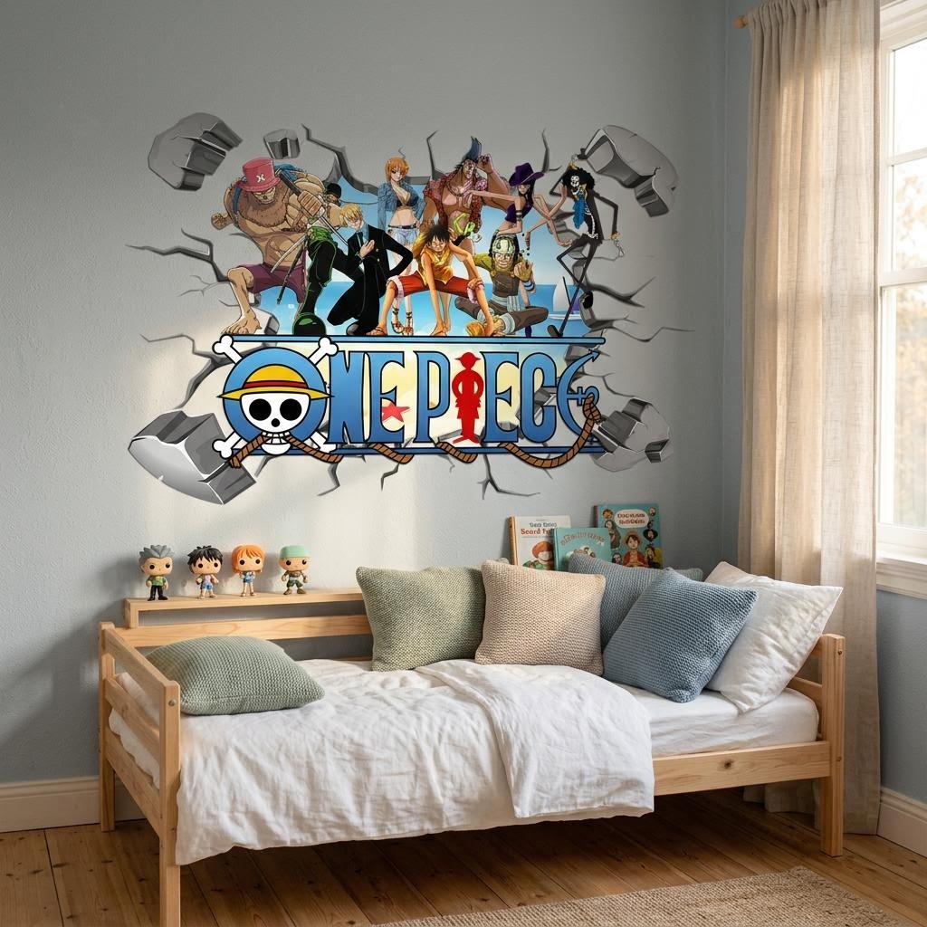 Cartoon One Piece Luffy 3D Wal - Baby Nursery Wall Mural recension och pris