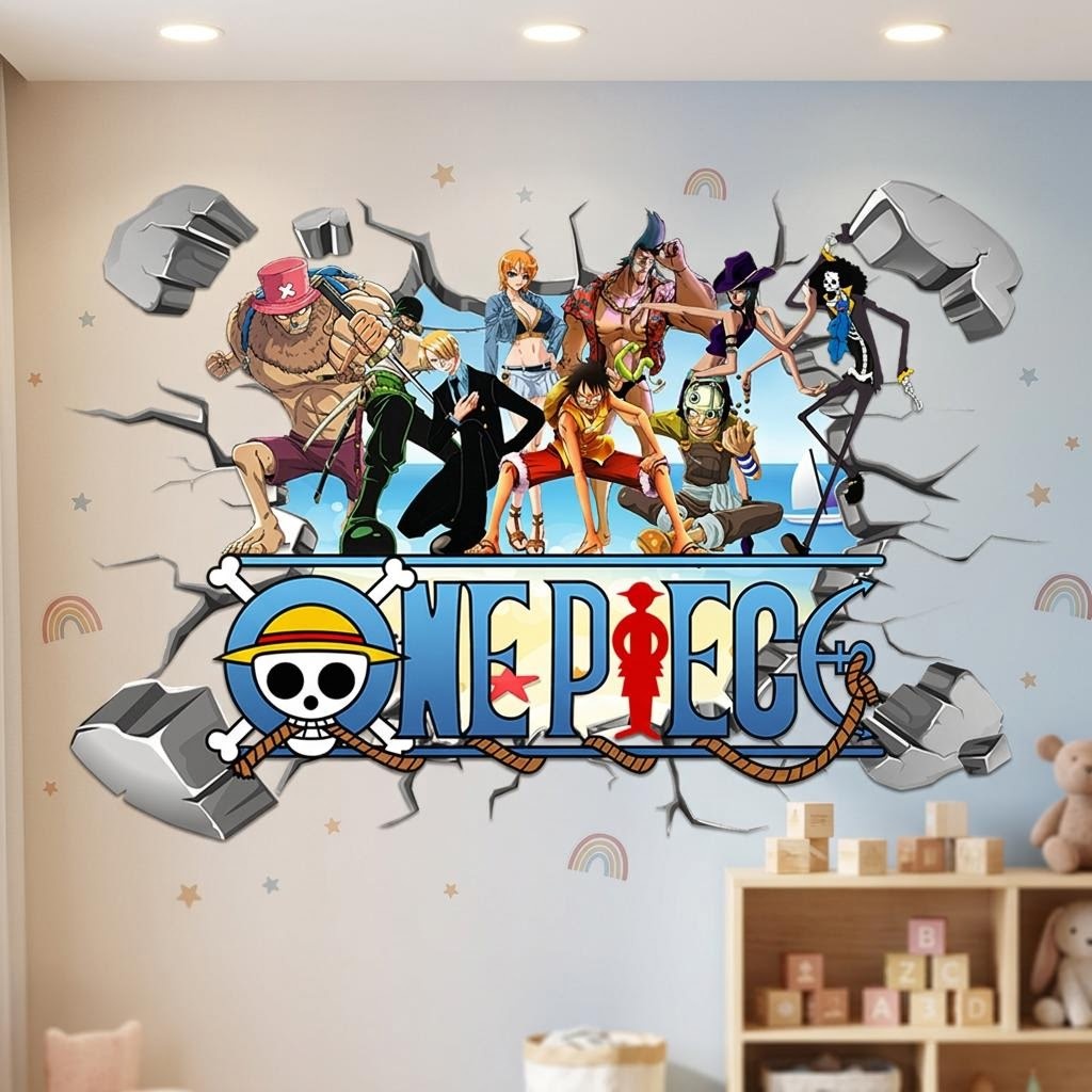 Cartoon One Piece Luffy 3D Wal - Baby Nursery Wall Mural recension och pris
