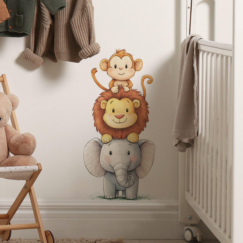 Kawaii Jungle Animals Wall Sti - Baby Nursery Jungle Wallpaper recension och pris