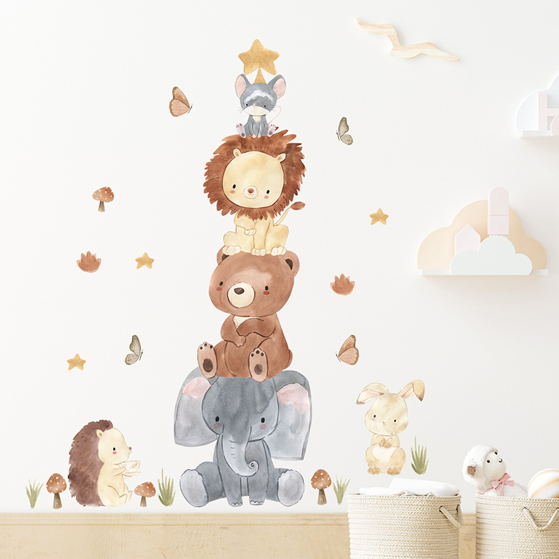 Kawaii Jungle Animals Wall Sti - Baby Nursery Jungle Wallpaper recension och pris