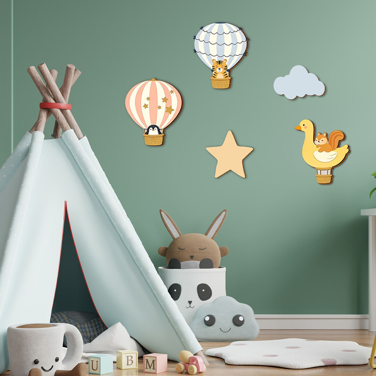 5Pcs Animal Hot Air Balloon Wo - Baby Nursery Wall Mural recension och pris