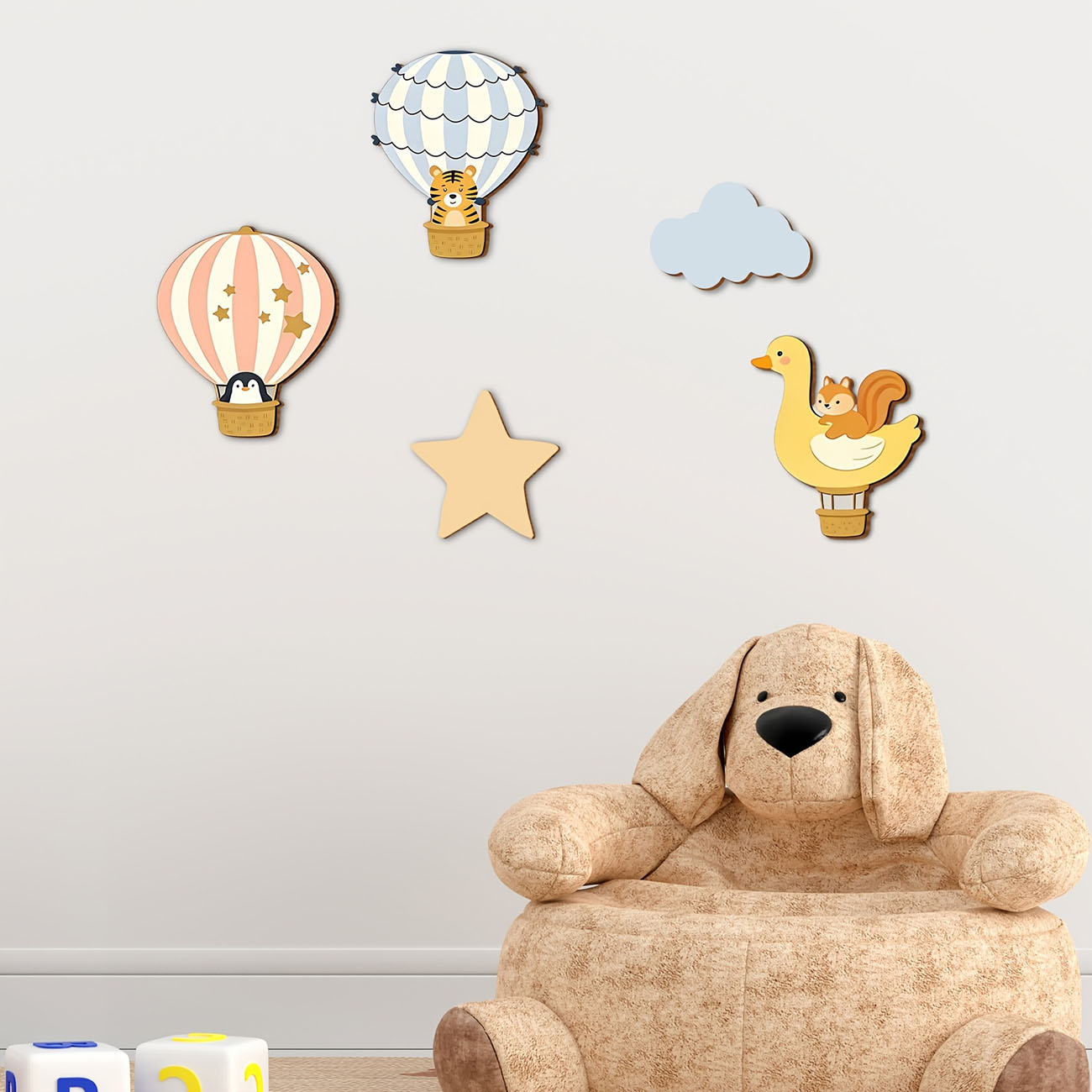 5Pcs Animal Hot Air Balloon Wo - Baby Nursery Wall Mural recension och pris